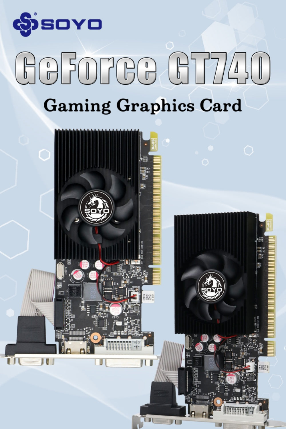 SOYO GT740 4 Go DDR3 Carte graphique gaming - NVIDIA Geforce GT740, PCIe 3.0 16x, Ports VGA DVI, Idéal pour le jeu & le multimédia, Carte graphique gaming | Design esthétique | Carte de jeu durable