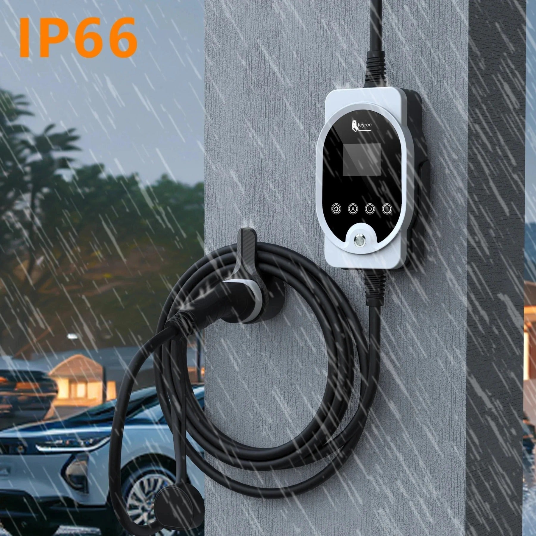 feyree Chargeur portable 22 kW pour voiture électrique, câble Type 2, 32 A, 3 phases, station de recharge EVSE intelligente Wi‑Fi avec application, station de recharge rapide