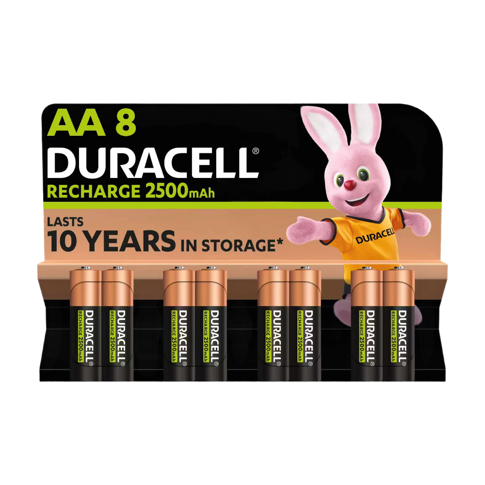 Duracell Piles rechargeables AA Lot de 8, 2500 mAh, NiMH, préchargées, nos piles rechargeables les plus durables, emballage recyclable sans plastique