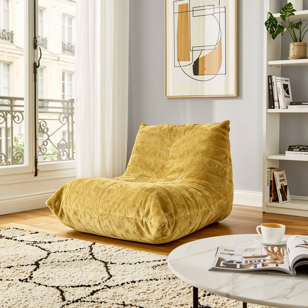 URBAN MEUBLE Fauteuil pouf en chenille Série canapé de détente Jaune 90 x 100 x 80 cm