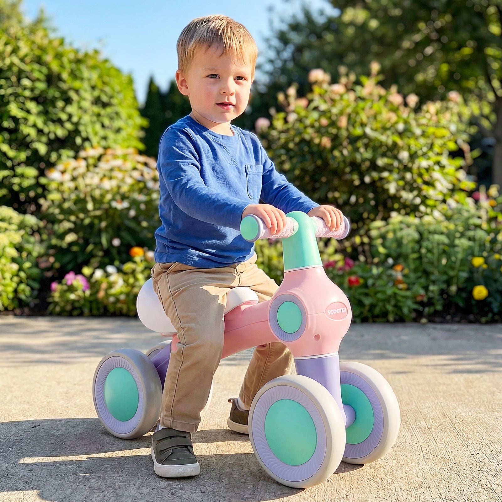 Draisienne pour bébé, siège rembourré réglable, 4 roues silencieuses, sans pédales, rose