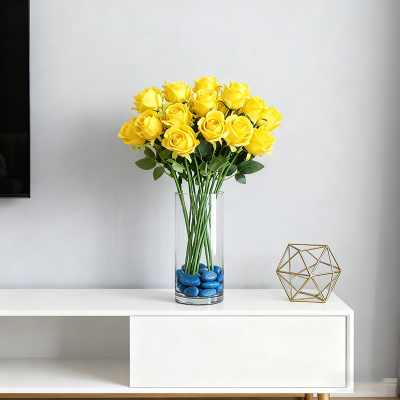 Yuejia Lot de 10 roses jaunes artificielles en soie - 50 cm