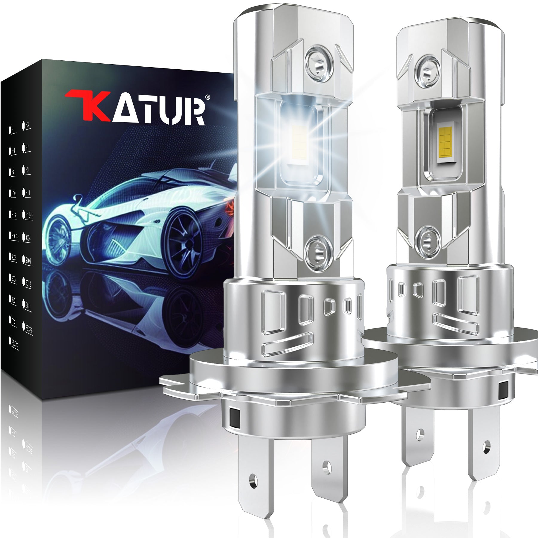 Katur Lot de 2 ampoules de phare LED H7, 26 000 lm 80 W, ampoule LED H7 6000 K blanc, sans ventilateur, étanches, taille mini, prêtes à brancher
