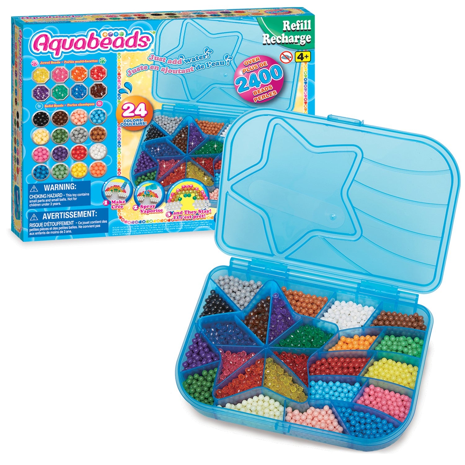 Aquabeads Pack de Recharge Méga avec Étui de Rangement, Plus de 2400 Perles à Fusionner à l'Eau