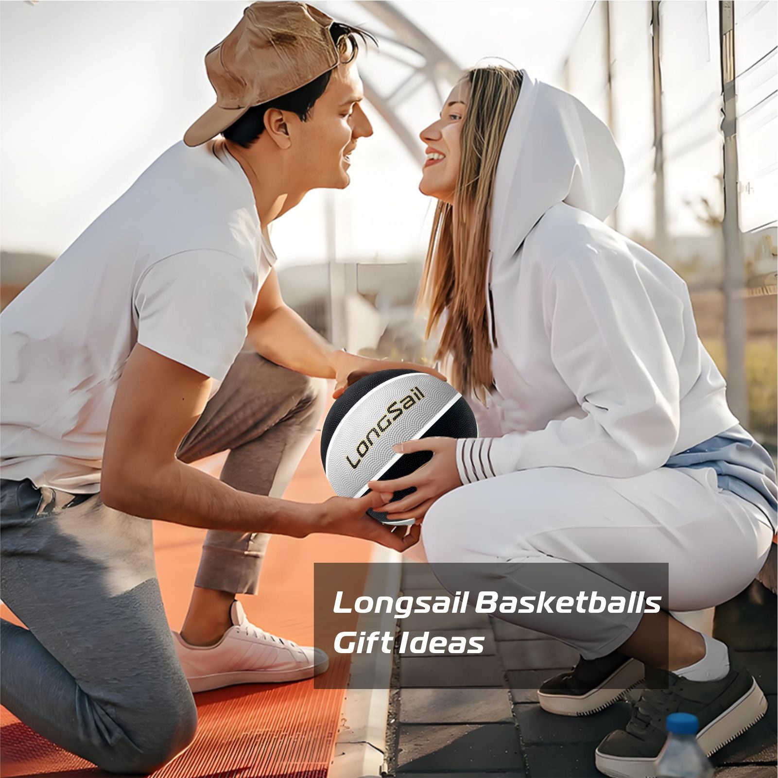 LONGSAIL Ballon de basket-ball en caoutchouc de haute qualité 29,5 po Taille 7 Noir/Gris