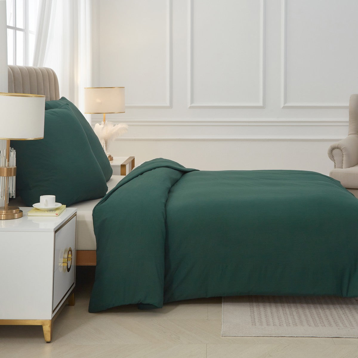 MEEALLHOME Parure de lit en flanelle lavée vert foncé - 1 housse 140 x 200 cm et 1 taie 65 x 65 cm