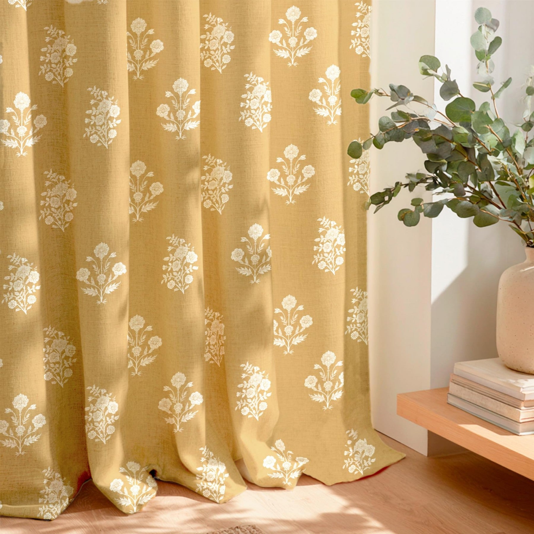PONY DANCE Rideaux en Faux Lin à Motif Floral, Style Campagne Française d’Automne, Filtrant la Lumière et Préservant l’Intimité pour Salon/Chambre/Salle à Manger/Bureau