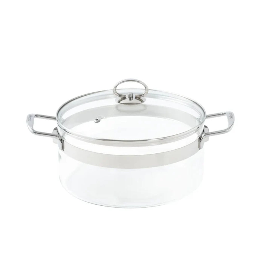 Belissam Faitout en verre borosilicate 24 cm 4,2 L Transparent avec couvercle Cuisson saine Sans PFAS/PTFE Compatible plaques gaz et électriques Compatible four Résistant à la chaleur jusqu'à 180 °C