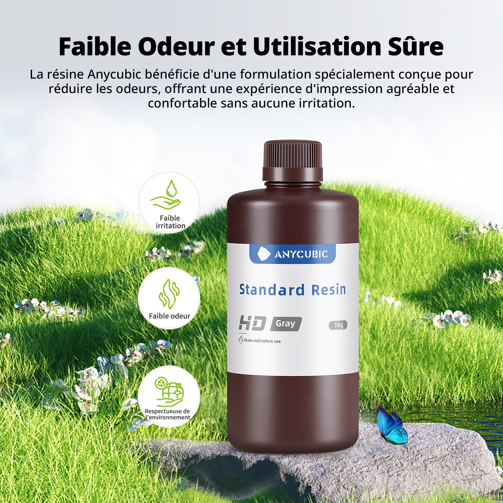Résine Standard Anycubic 405nm UV à Durcissement Rapide pour Imprimantes 3D LCD/DLP/SLA (Noir, 1 kg)
