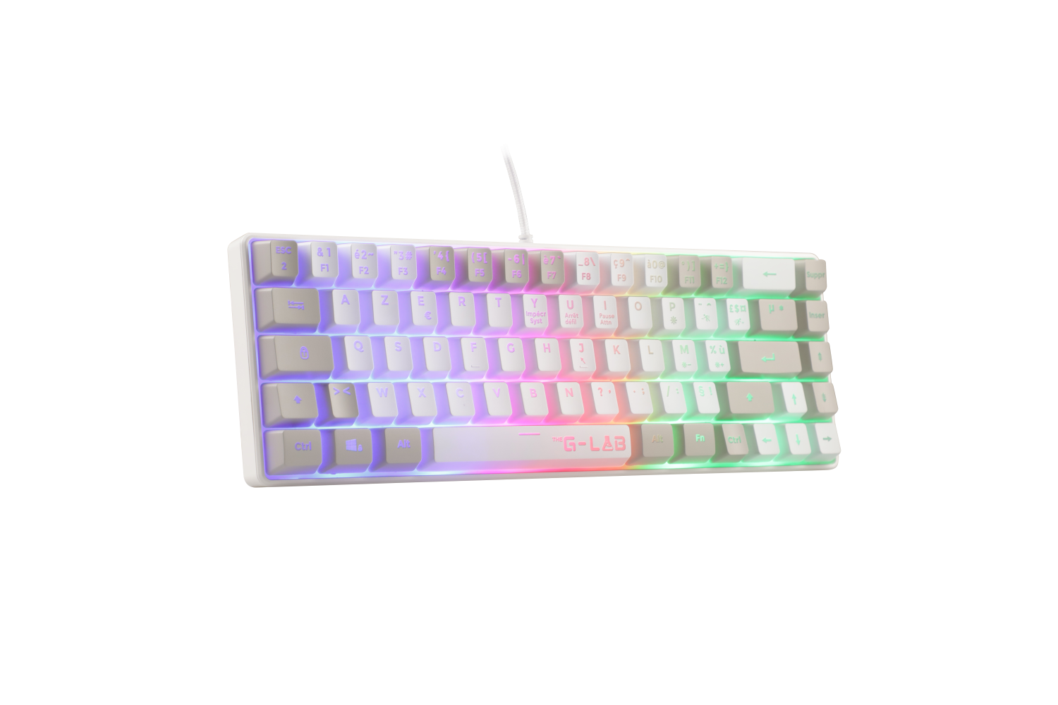 THE G-LAB Keyz Hydrogen Clavier Gaming Semi-mécanique Filaire RGB 60 % - AZERTY - Blanc/Gris