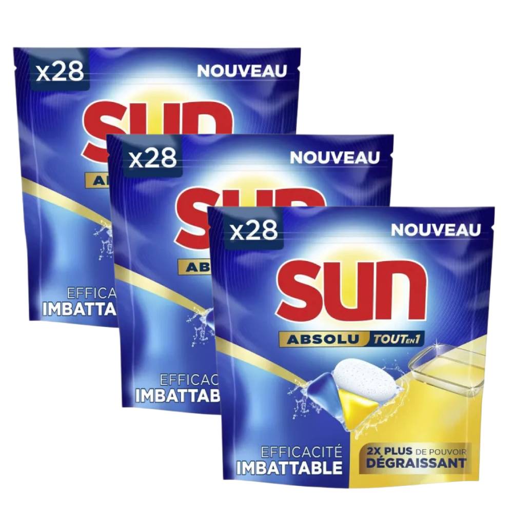 Sun Absolut All-in-1 Capsules Lave-vaisselle Dégraissantes 3 x 28 Capsules (= 84 Capsules)