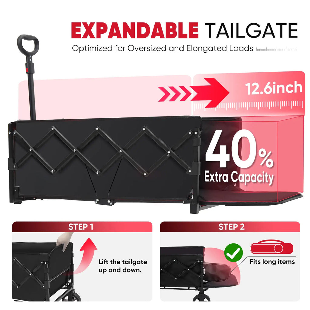 SUNULA Chariot pliable Capacité 130 L Charge maximale 150 kg, Hayon extensible, Roues tout-terrain avec freins, Idéal shopping, jardinage, sport, camping, activités extérieures