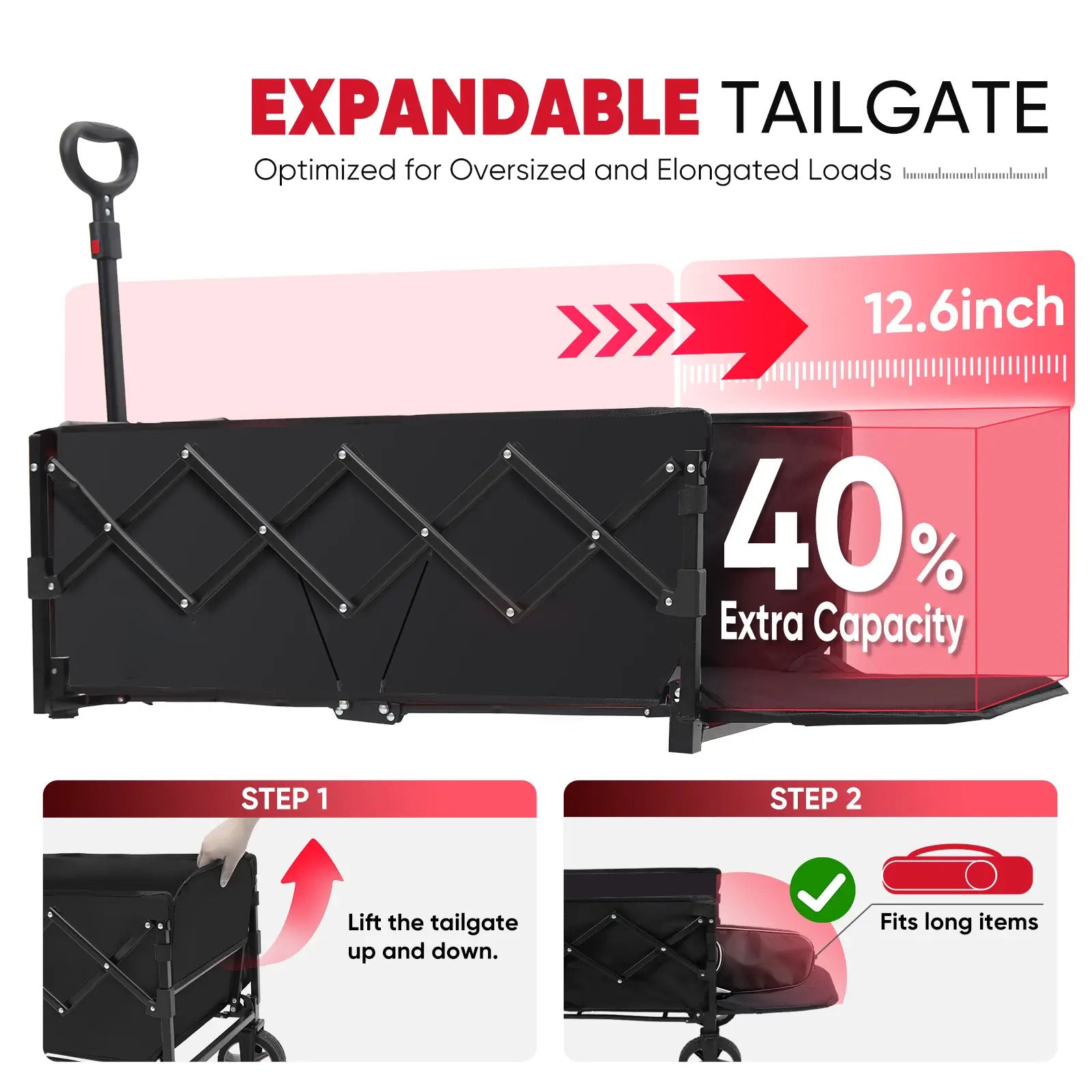 SUNULA Chariot pliable Capacité 130 L Charge maximale 150 kg, Hayon extensible, Roues tout-terrain avec freins, Idéal shopping, jardinage, sport, camping, activités extérieures