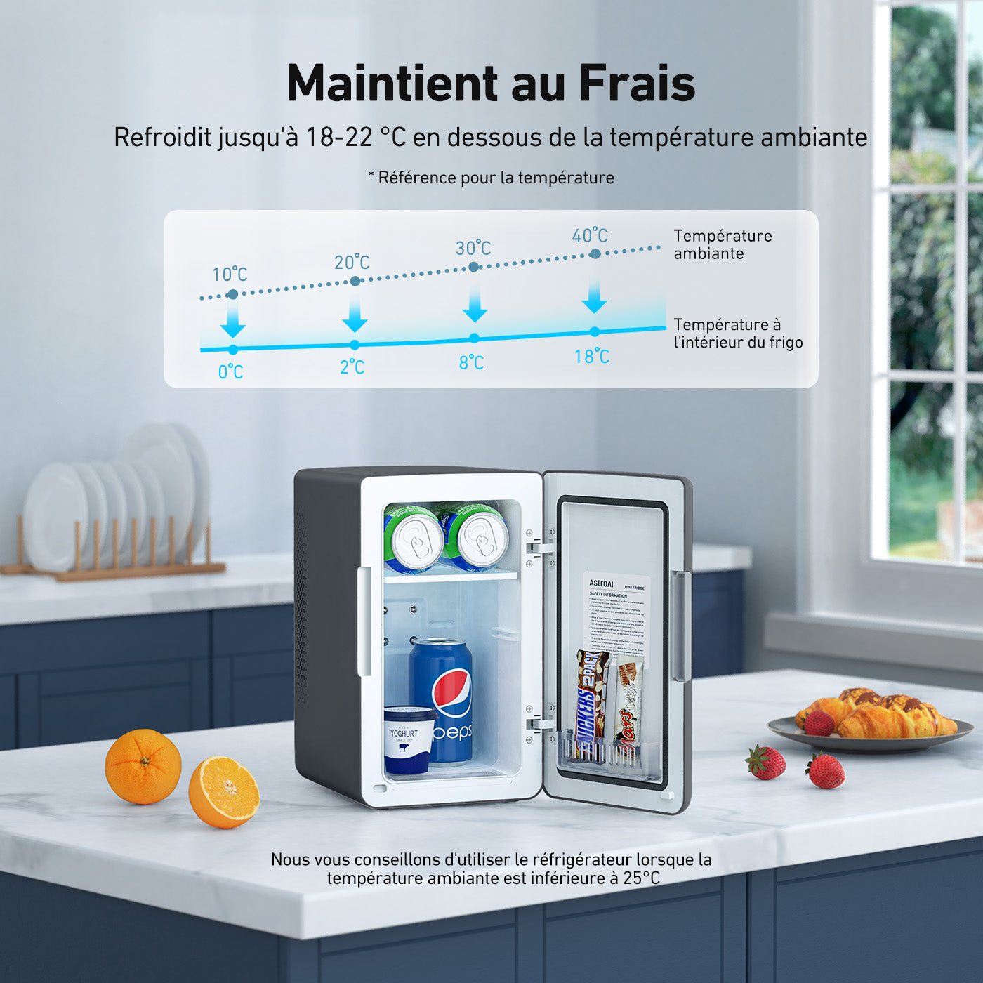 AstroAI Mini-réfrigérateur portable chaud/froid CA/CC 6 L 8 canettes Noir profond
