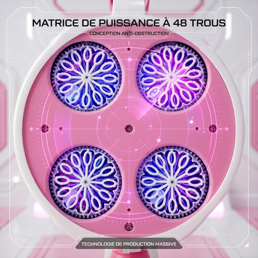 Pistolet à bulles Gatling rose Tokky, machine à bulles automatique à 48 trous avec lumières LED colorées, chargement USB et conception étanche à 360 degrés, jouet tactique pour filles