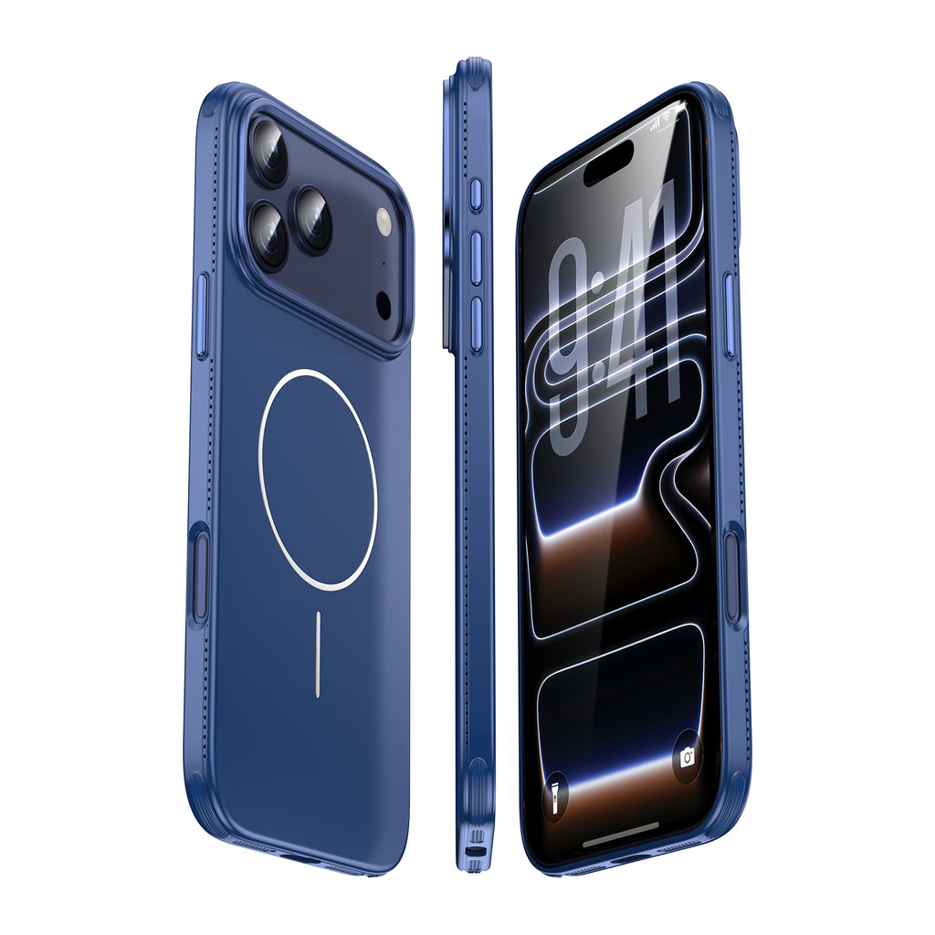 Coque pour iPhone 17 Pro Max, dissipation thermique des bords, anneau magnétique MagSafe, version fine, Bleu, 1 pièce