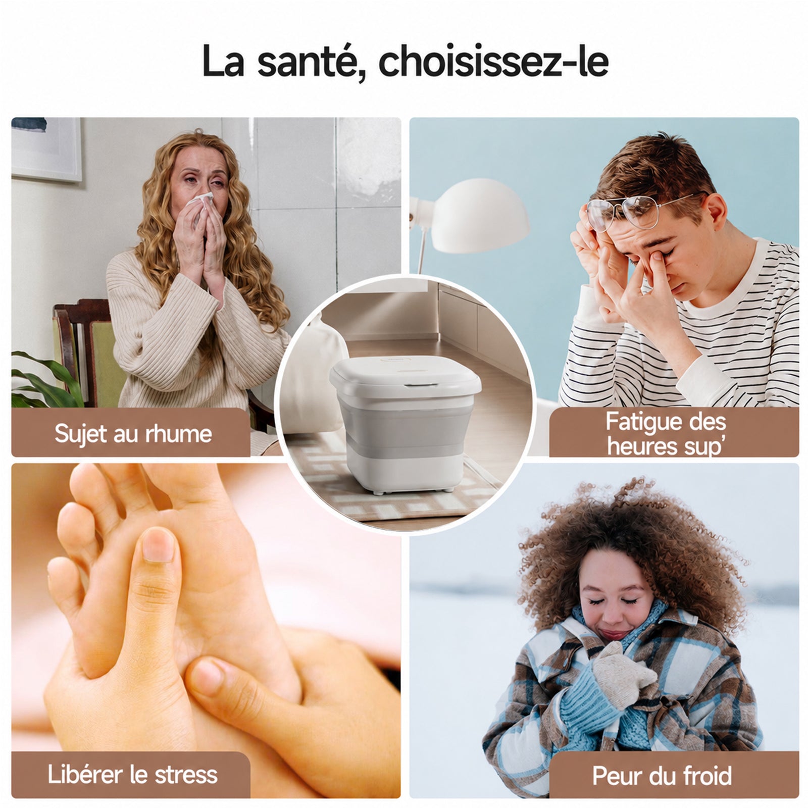 KASJ T5-A Spa de pieds massant portable pliable – chaleur, bulles et lumière rouge, massage à 6 rouleaux avec orifice de vidange pour relaxation à domicile
