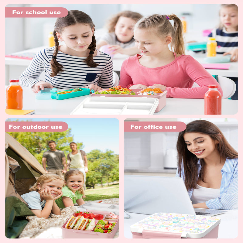 Meoky Boîte repas compartimentée 54 oz à loquet unique - Papillon blanc