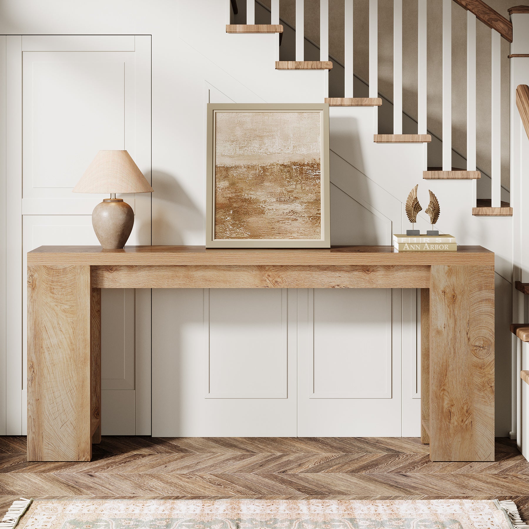 Tribesigns Table console, 160 x 29,5 x 85 cm, Table d'appoint, Table de couloir, Table de canapé pour petites pièces, Table de canapé en bois, Style campagne pour entrée, Couloir, Salon, Chêne clair