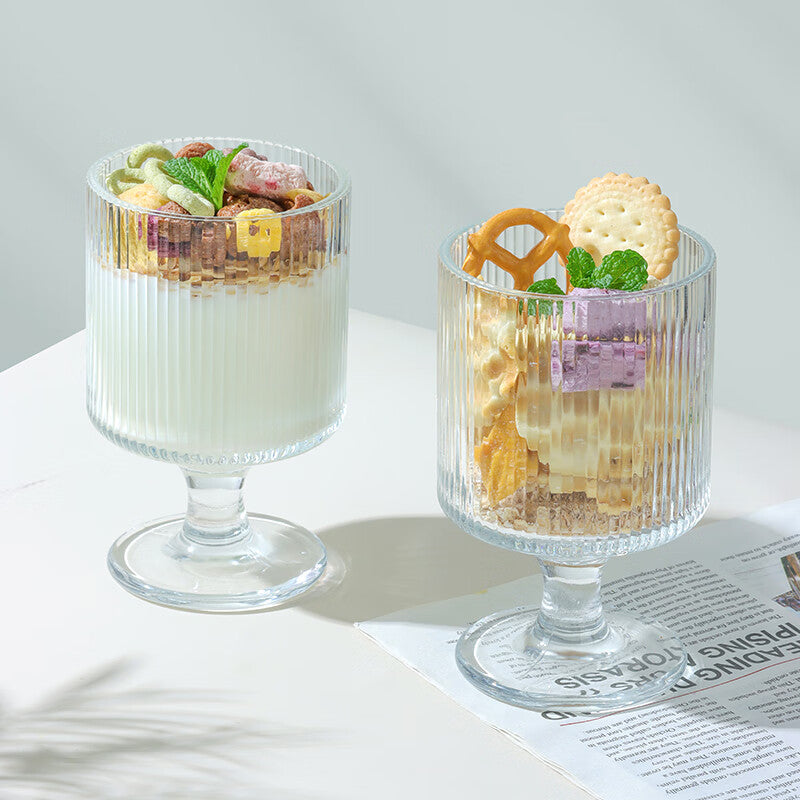 BJ Verres à Vin à Pied 250ml avec Cannelures Verticales, Lot de 2