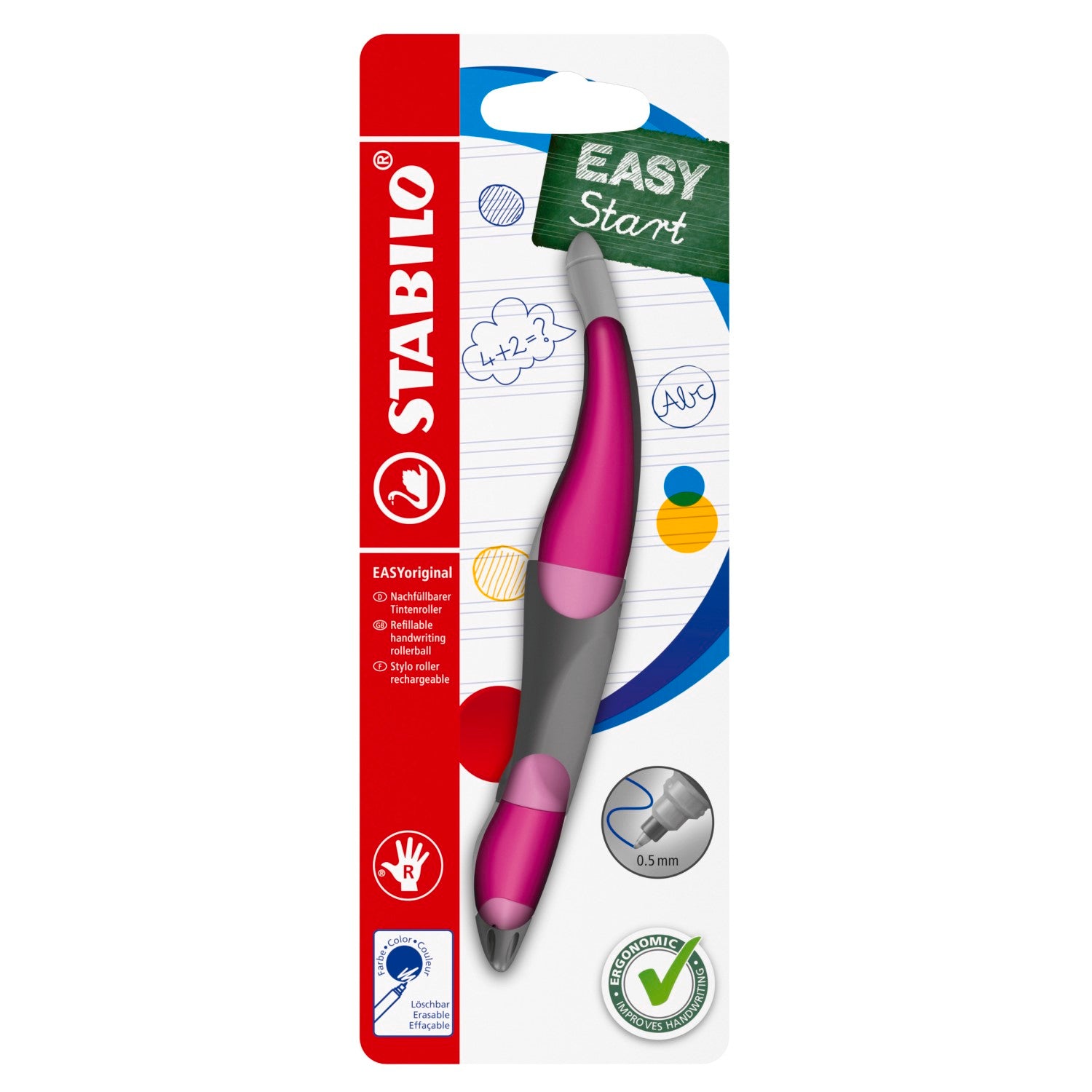 STABILO Easyoriginal - Rose clair/Rose foncé, pour droitier avec encre bleue