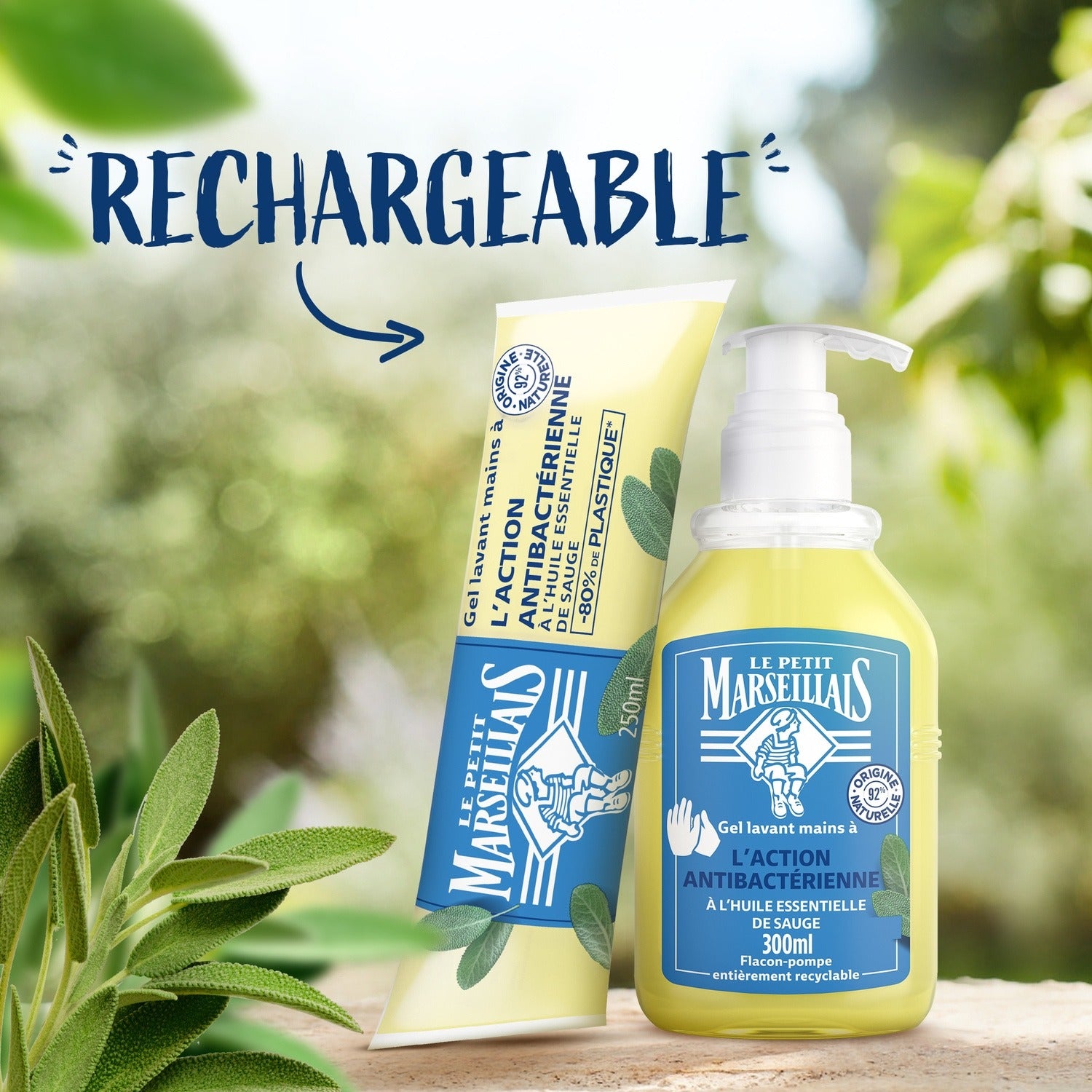 Le Petit Marseillais Gel Lavant Mains à L'Action Antibactérienne Sauge Mandarin Flacon-Pompe 300 ml
