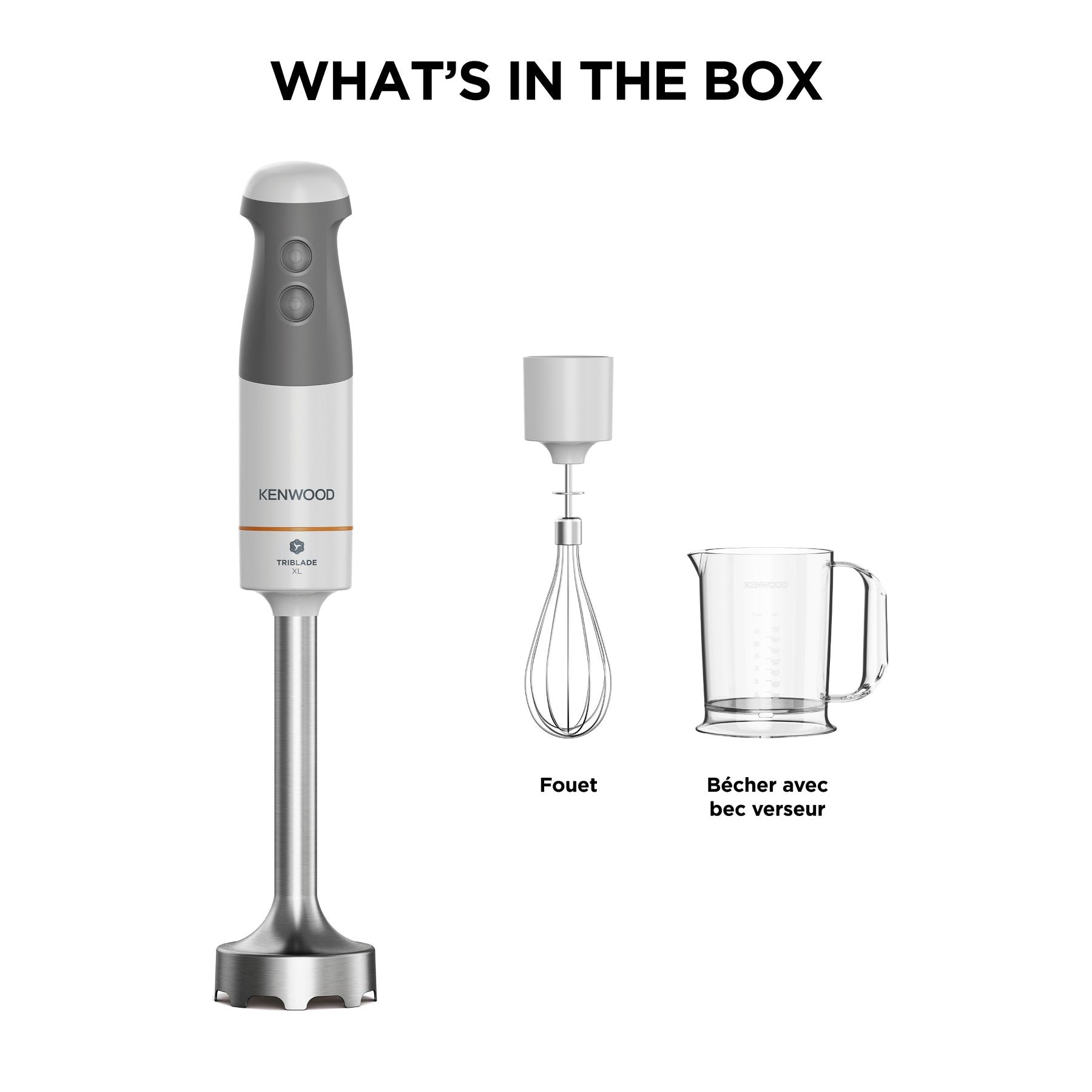 KENWOOD Triblade XL, Mixeur plongeant 850 W, HBM40.002WH, Gris/Blanc