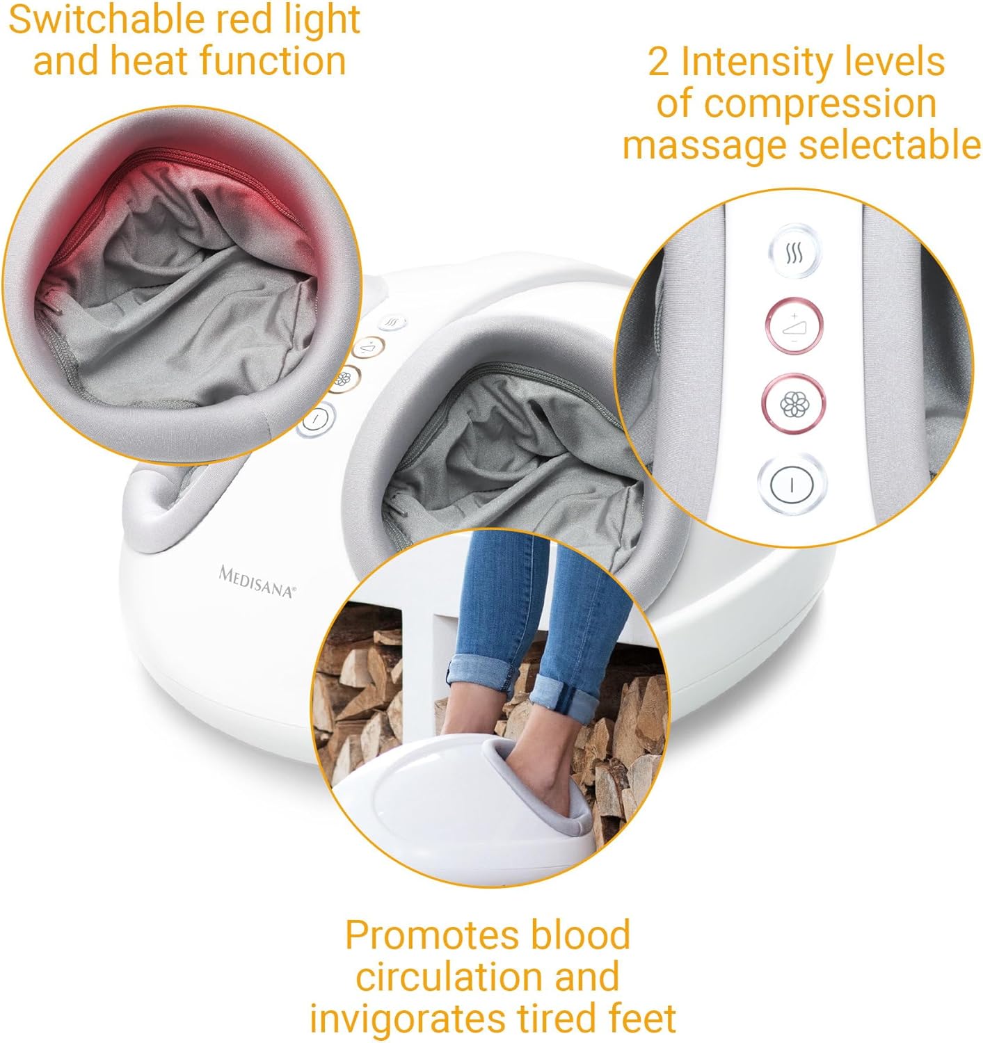 Medisana FM 888 - Appareil de massage des pieds Shiatsu, électrique, fonction de lumière rouge, fonction chauffante, 2 vitesses, massage Shiatsu et compression pour les pieds et la plante des pieds