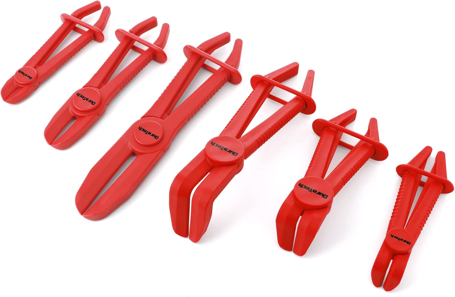 DURATECH Jeu de 6 pinces d'obturation de durites, Pinces d'obturation de tuyaux droites et coudées à 90 °, Jeu de pinces de serrage en plastique pour tuyaux flexibles