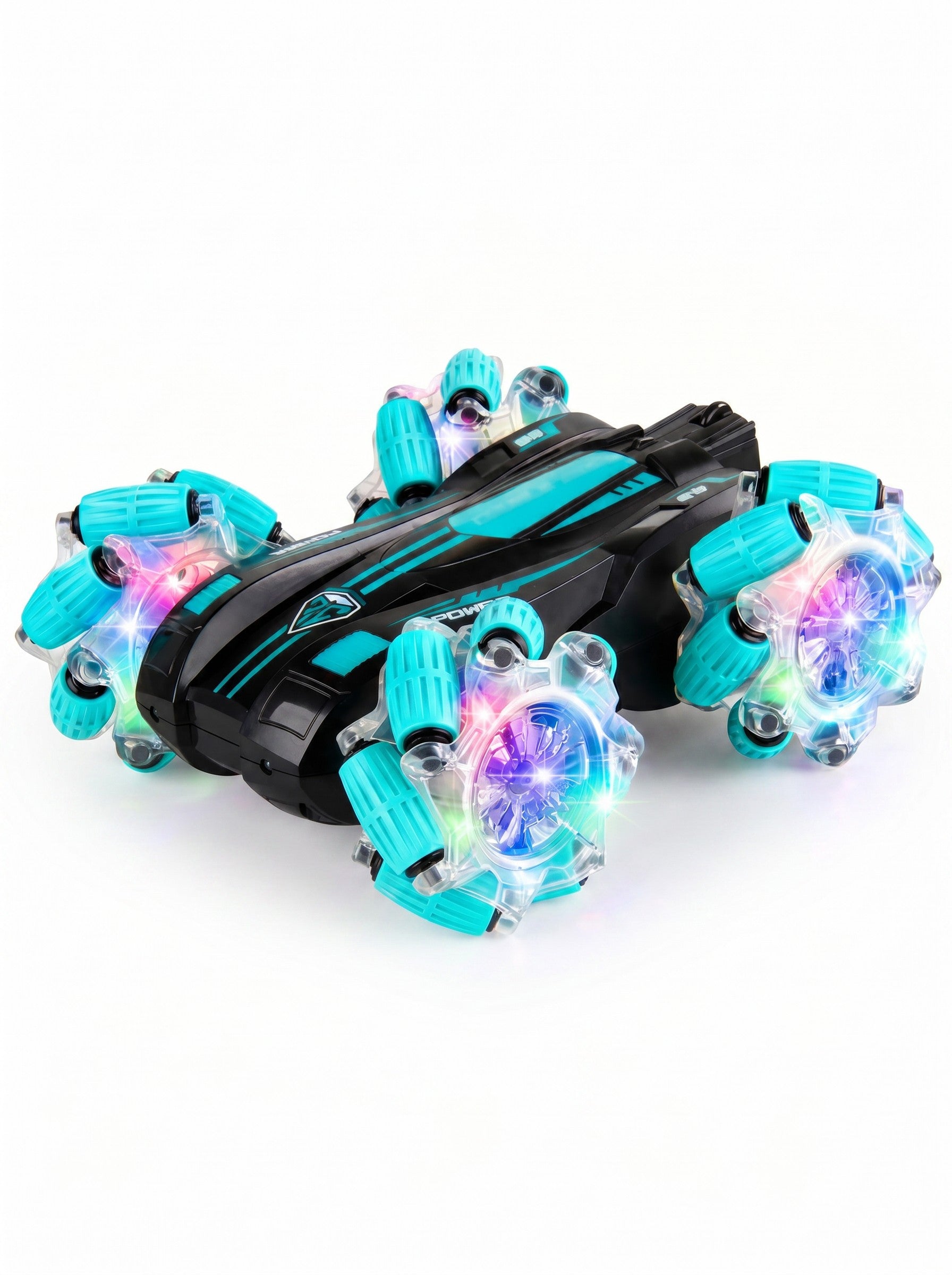 Voiture cascade RC 4x4 double face, roues Mecanum 9cm LED, drift latéral rotation 360°, véhicule antichoc intérieur extérieur, jouet enfant, vert 1 unité
