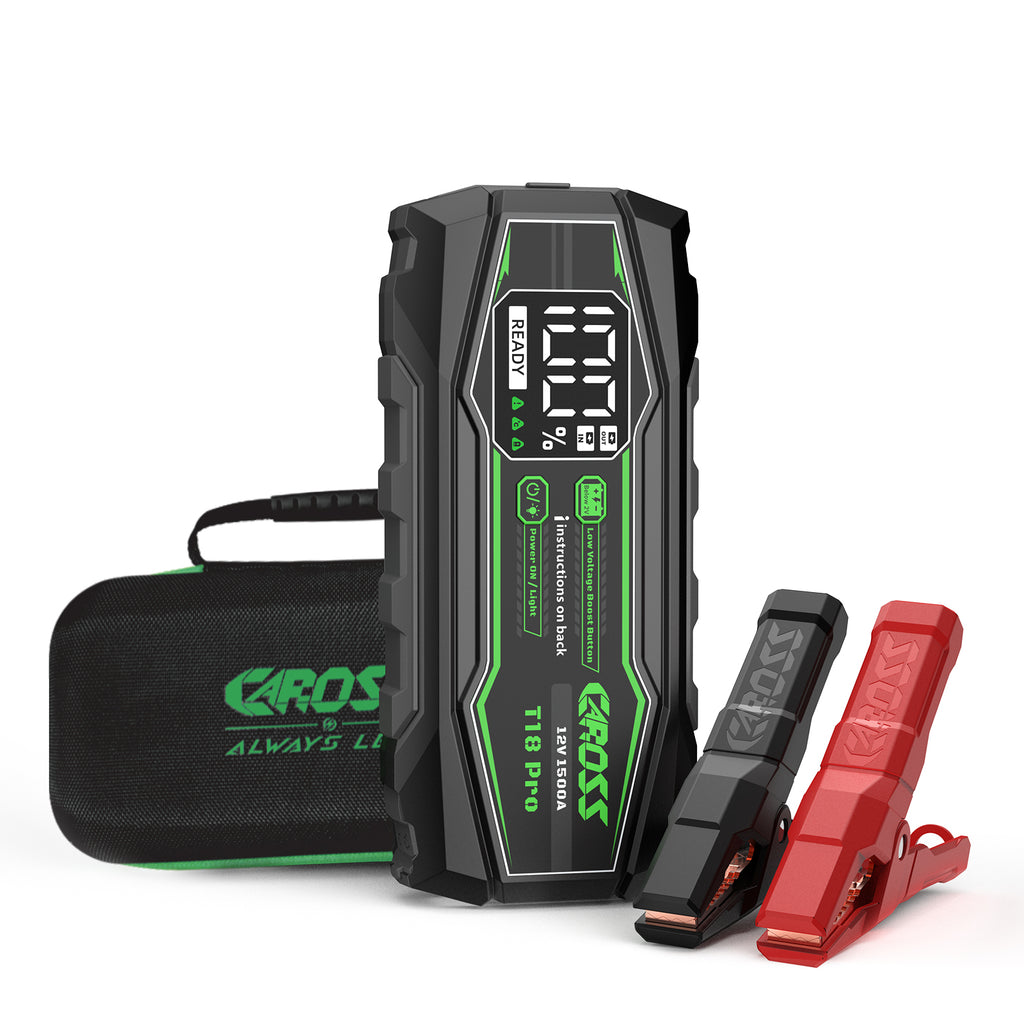 CAROSS Booster de démarrage portable 1500 A 12 V Noir, Batterie lithium-ion 16 000 mAh, Anti-étincelles et protection contre l’inversion de polarité, Fonction de démarrage forcé