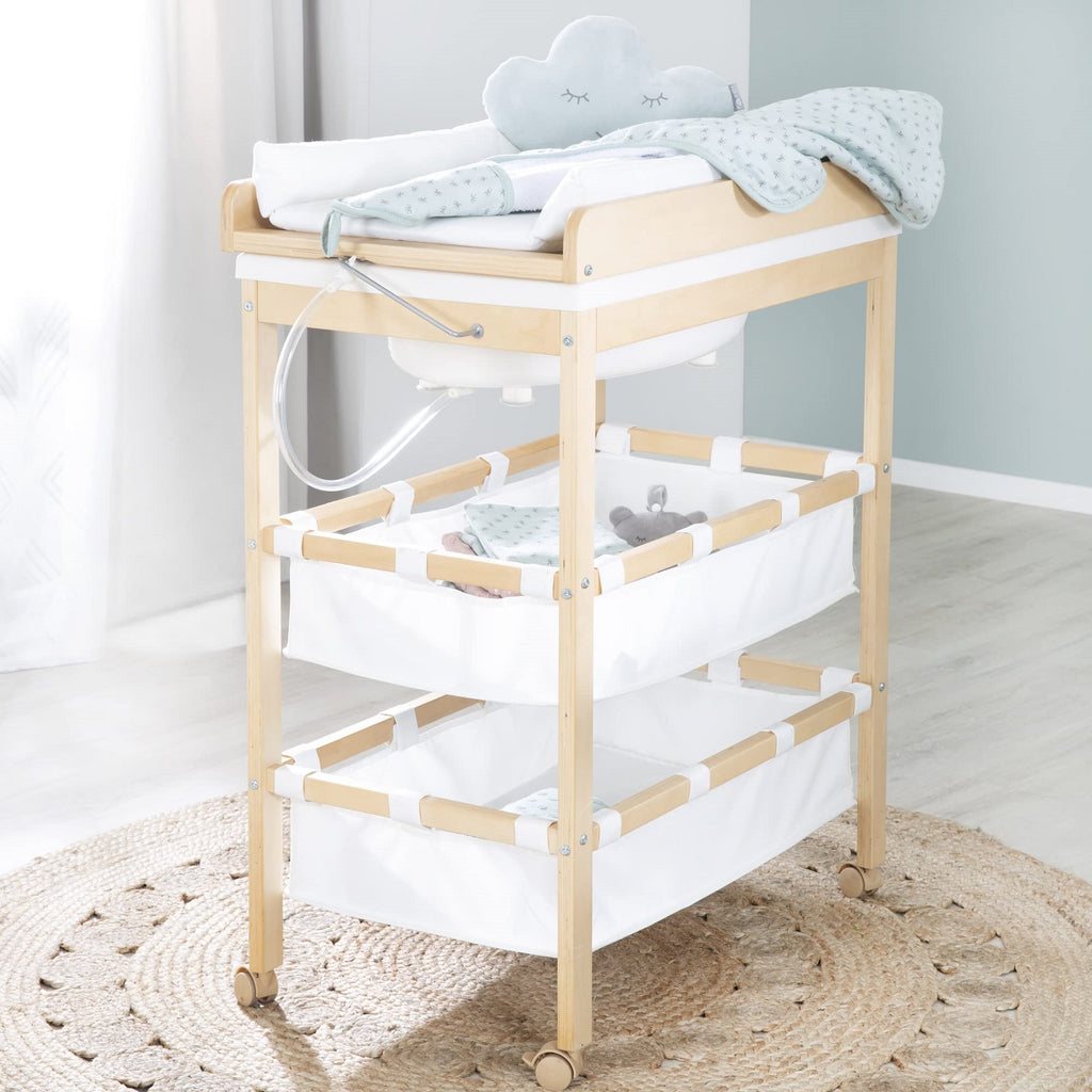 roba Table pliable bain et change 'Baby Pool' avec baignoire (Bois naturel / Tapis blanc)