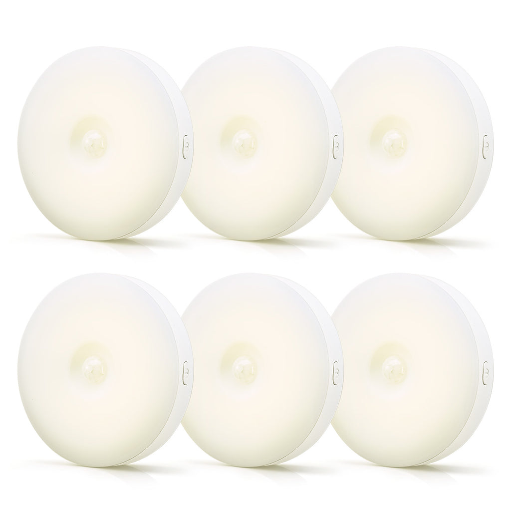 VIVREAL Veilleuses LED à détecteur de mouvement, Lot de 6, sans fil rechargeables, Mode 3 couleurs, Magnétiques à coller au mur