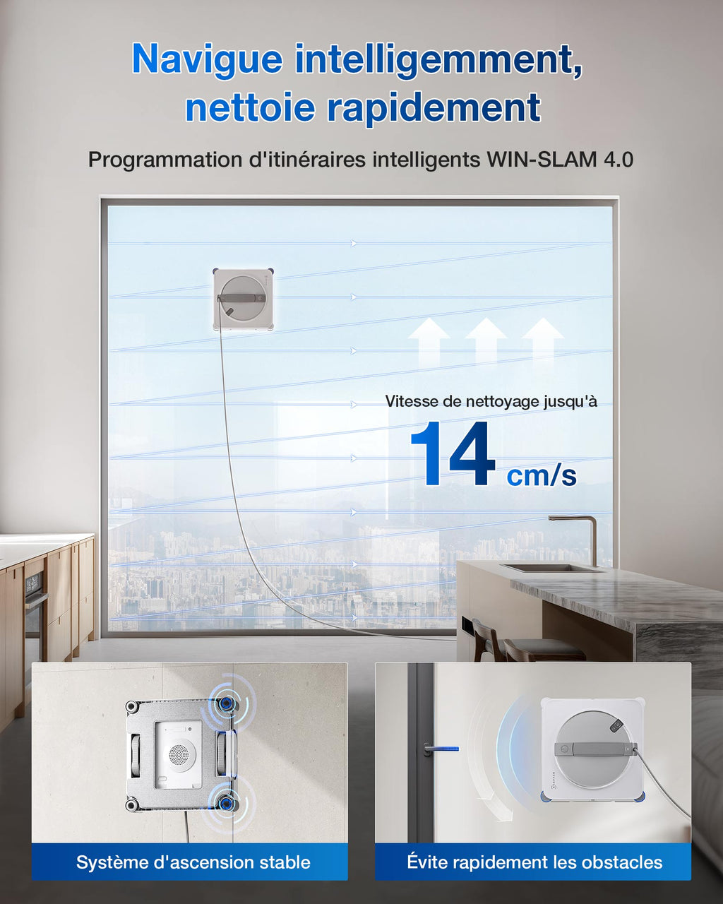 WINBOT W2S OMNI - Avec le nettoyage des coins TruEdge™, un spray grand angle à triple buse et WIN-SLAM 4.0, il offre un nettoyage sans traces à chaque fois