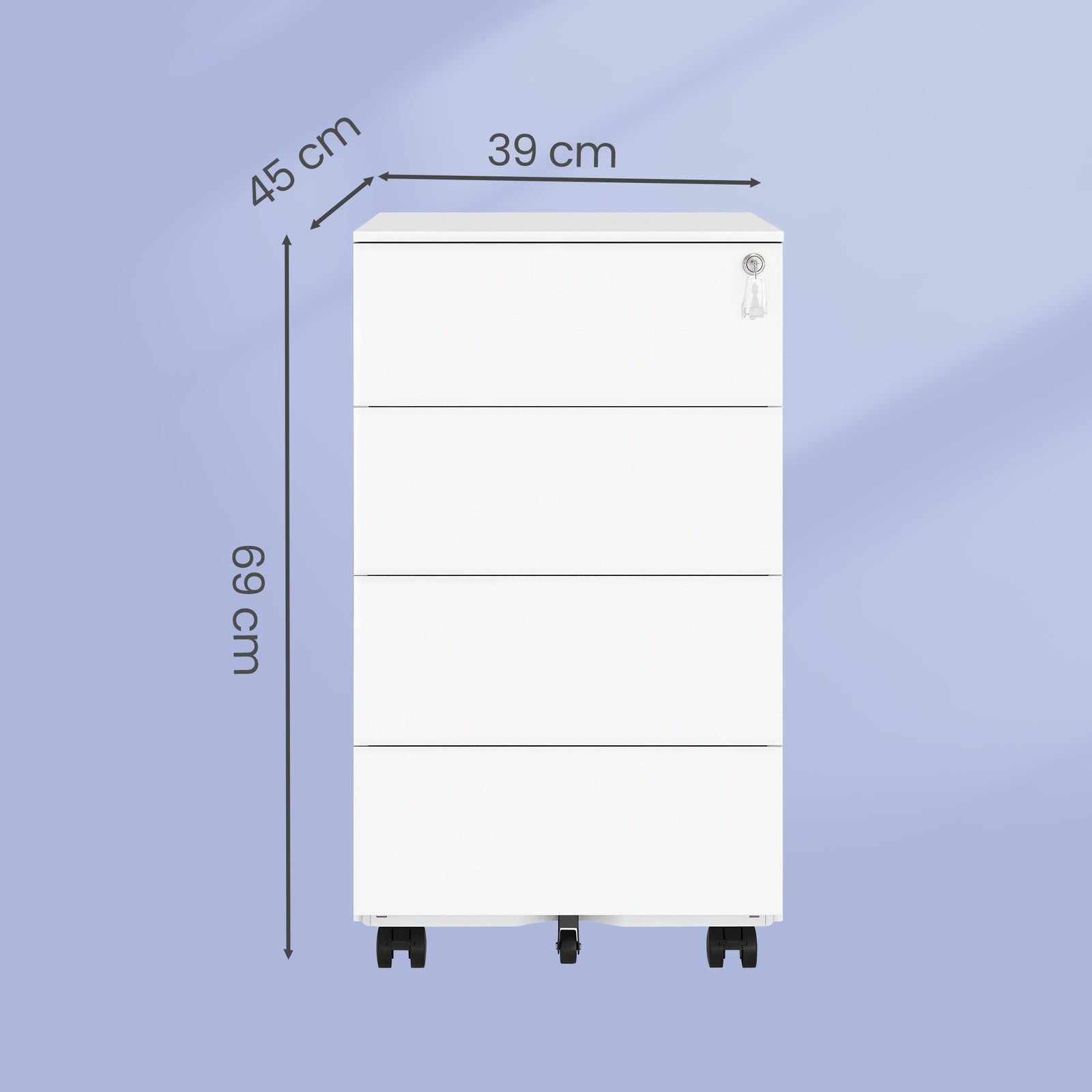 JOYFURNOS Armoire à dossiers mobile préassemblée blanc nuage – verrouillable, 4 tiroirs, rangement pour documents et fournitures
