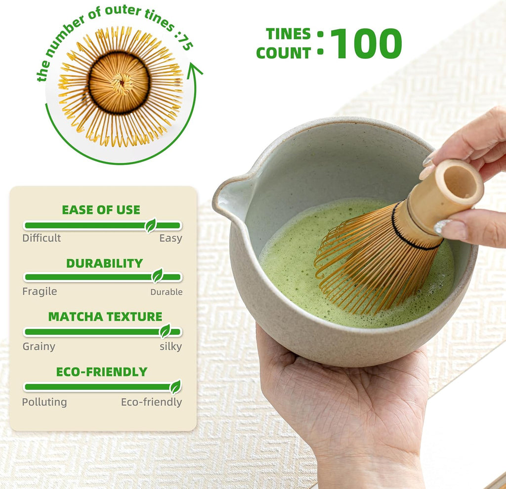 TEANAGOO Fouet à Matcha, Set Matcha en Céramique 9 Pièces, Kit Matcha pour Cérémonie, Set à Thé Matcha pour Préparer Petit-Déjeuner/Matcha Latte