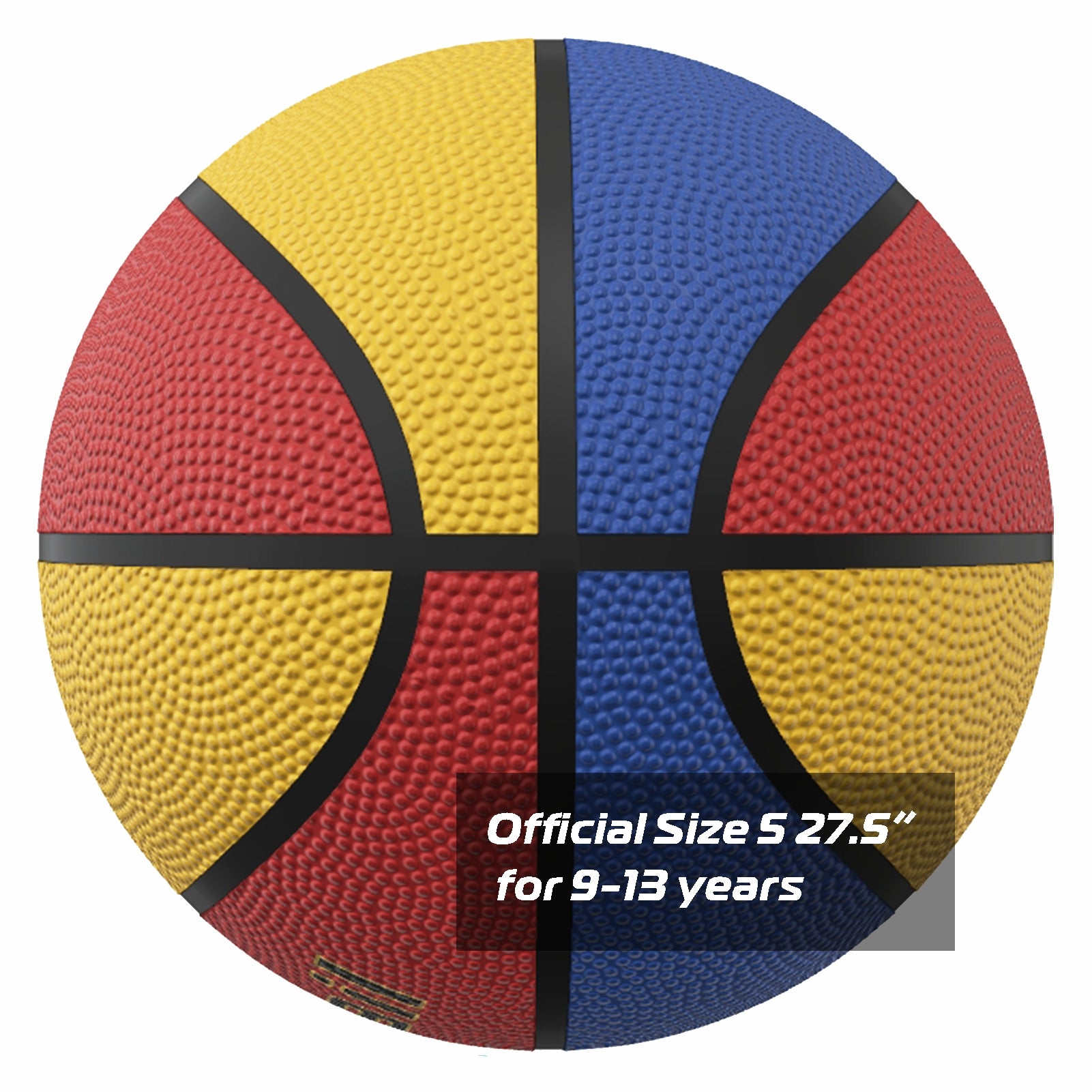 LONGSAIL Ballon de basketball en caoutchouc haute qualité (27,5 po) taille 5 rouge/jaune/bleu