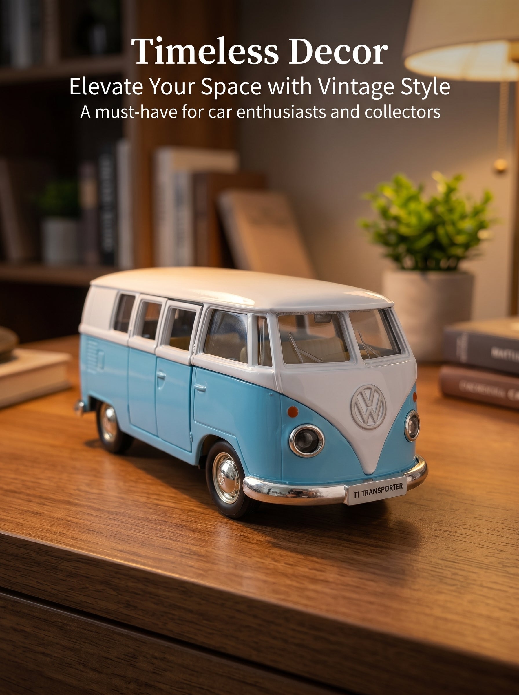 Modèle réduit 1:36 Volkswagen T1 – Bleu, portes ouvrantes, action à recul, voiture miniature moulée sous pression – jouet pour enfants, cadeau pour garçons, pièce de collection à exposer