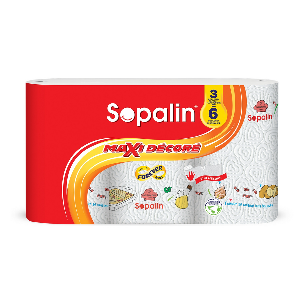 SOPALIN Essuie-Tout Motif Décoratif Certifié FSC, 3 Maxi Rouleaux