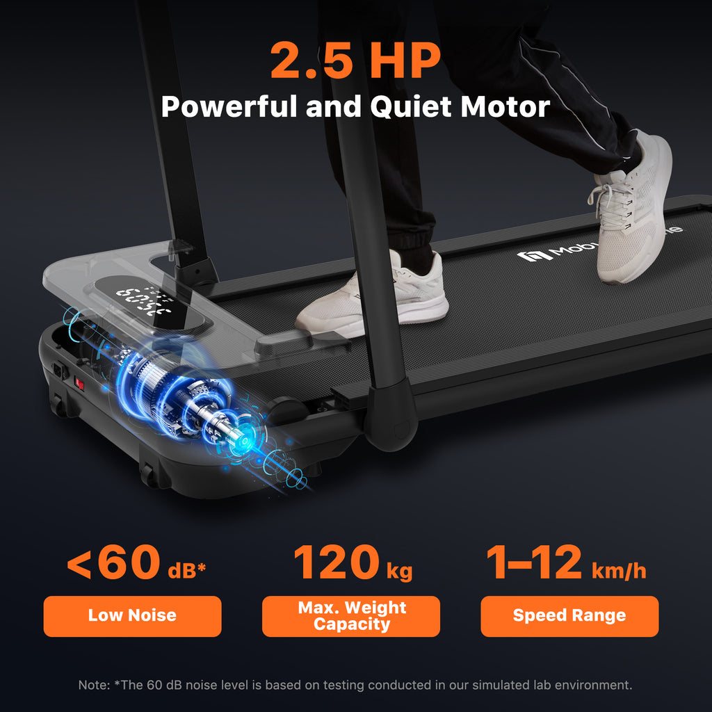 Mobvoi Tapis de course SE pliable 3-en-1, IA intelligente, 2,5 CV, compact, sous bureau, télécommande, application TicSports, rangement facile, 120 kg, 12 km/h, noir