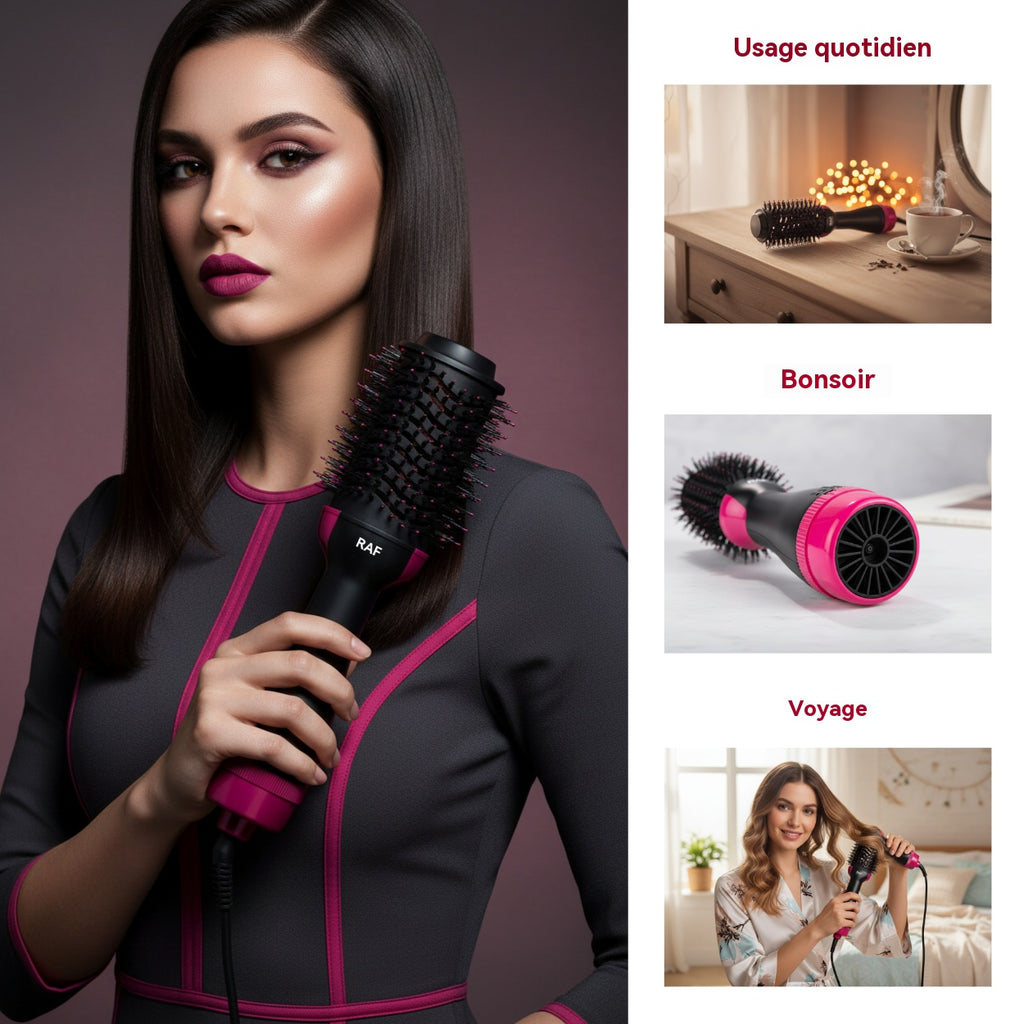 RAF Brosse soufflante 750 W, sèche-cheveux et volumisant en 1 étape, coiffante chauffante à échauffement rapide, pour femmes, coiffage lisse, effet salon à domicile