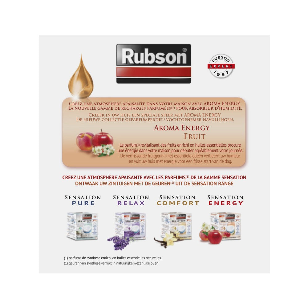 Henkel Rubson Sensation Relax Recharges universelles pour absorbeur d'humidité parfum Fruité (2 x 300 g) – Recharges 3 en 1 anti-humidité, anti-odeur et agréable parfum