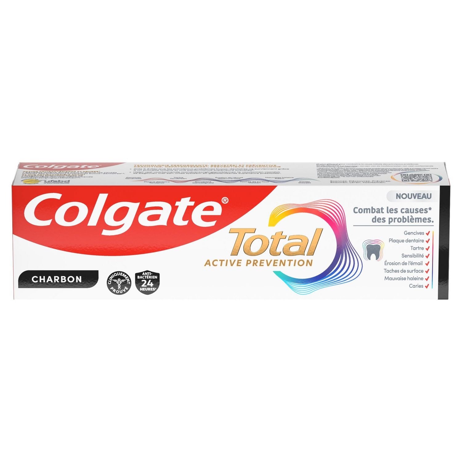 COLGATE Dentifrice Total Active Prévention 24 h au Charbon - 75 ml