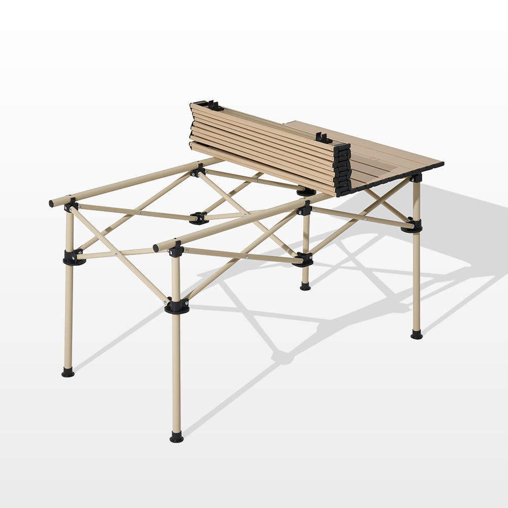 Mobi Garden, ensemble de table pliante en acier de camping avec 4 chaises, ensemble de repas d'extérieur portable, sable, pour le camping, l'extérieur et le pique-nique