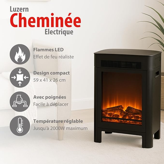 Alpina Cheminée électrique portable LED Luzern 1800 W