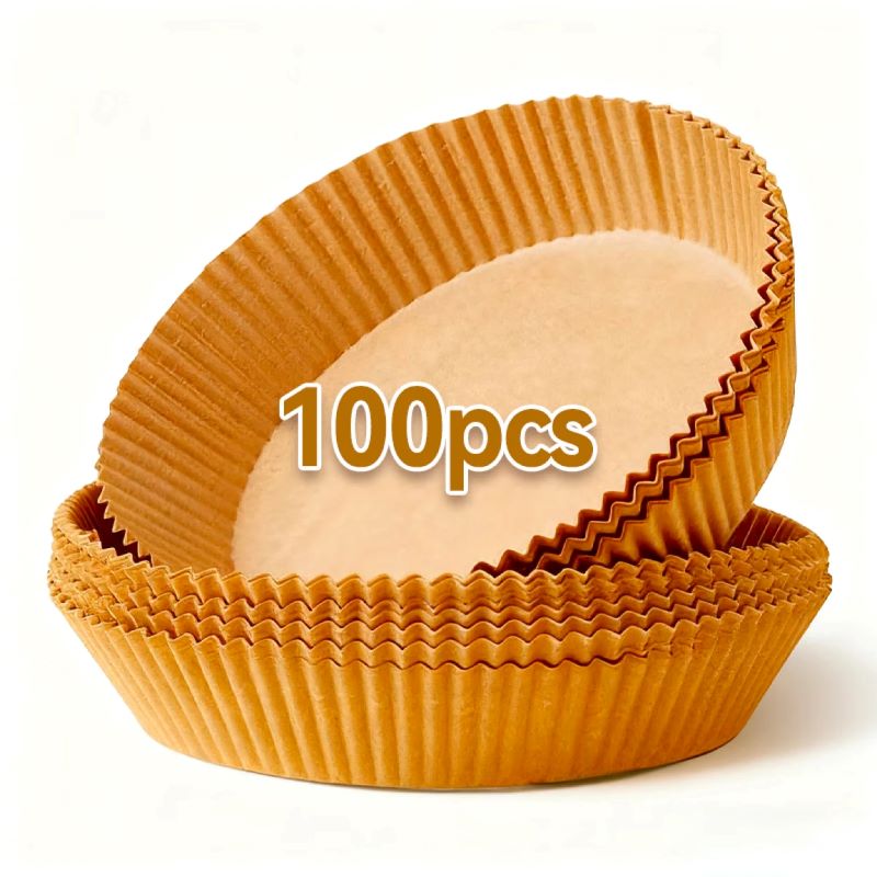 ochama x J.ZAO Papier pour Friteuse à Air - 100 Feuilles de Papier Cuisson Jetable, Résistant à la Chaleur, Qualité Alimentaire, Essentiel pour Friture à Air, Cuisson et Conservation - Accessoires de Cuisine - 1 Pack de 100 pièces