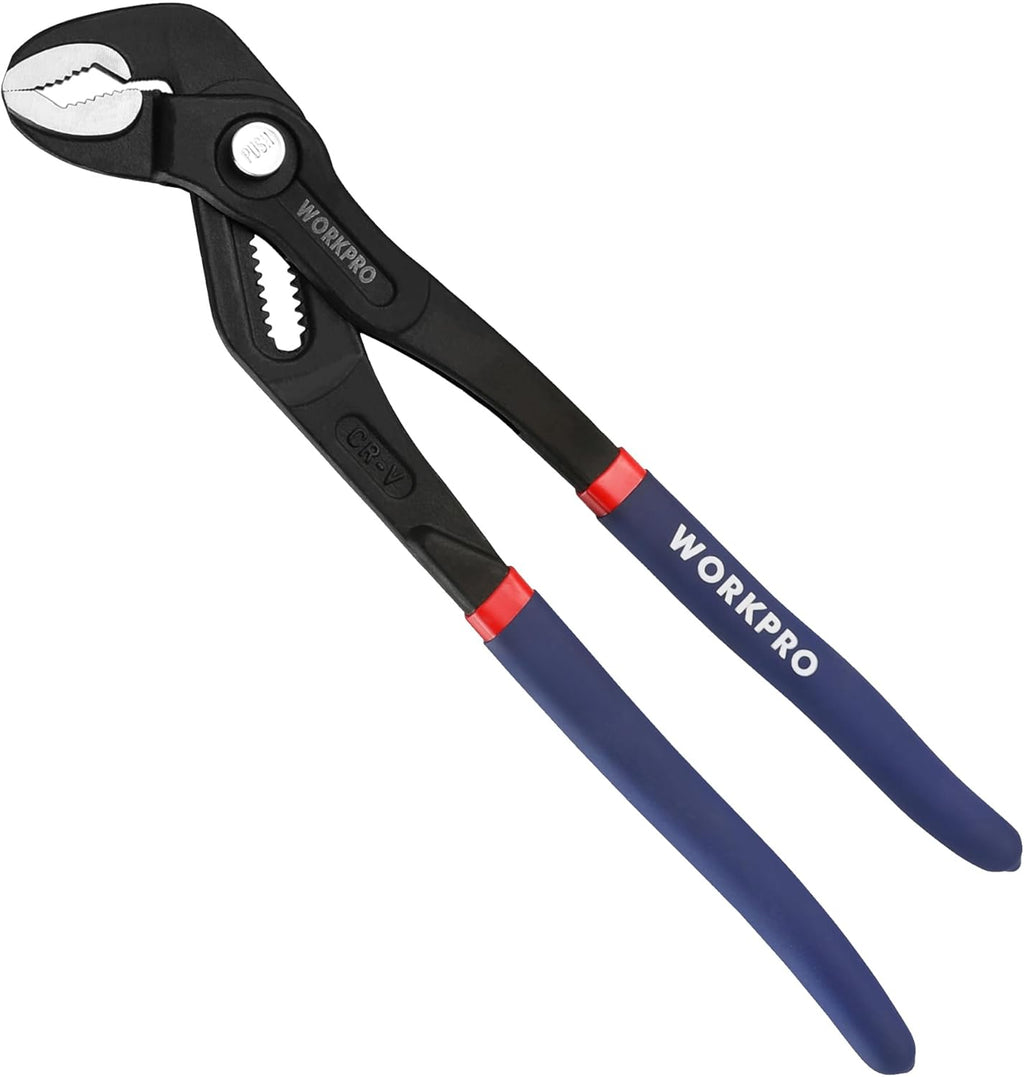 WORKPRO Pinces à pompe professionnelles 305-Mm, en acier Cr-V, avec articulation à rainure réglable et déverrouillage rapide, ouverture max. 50-Mm
