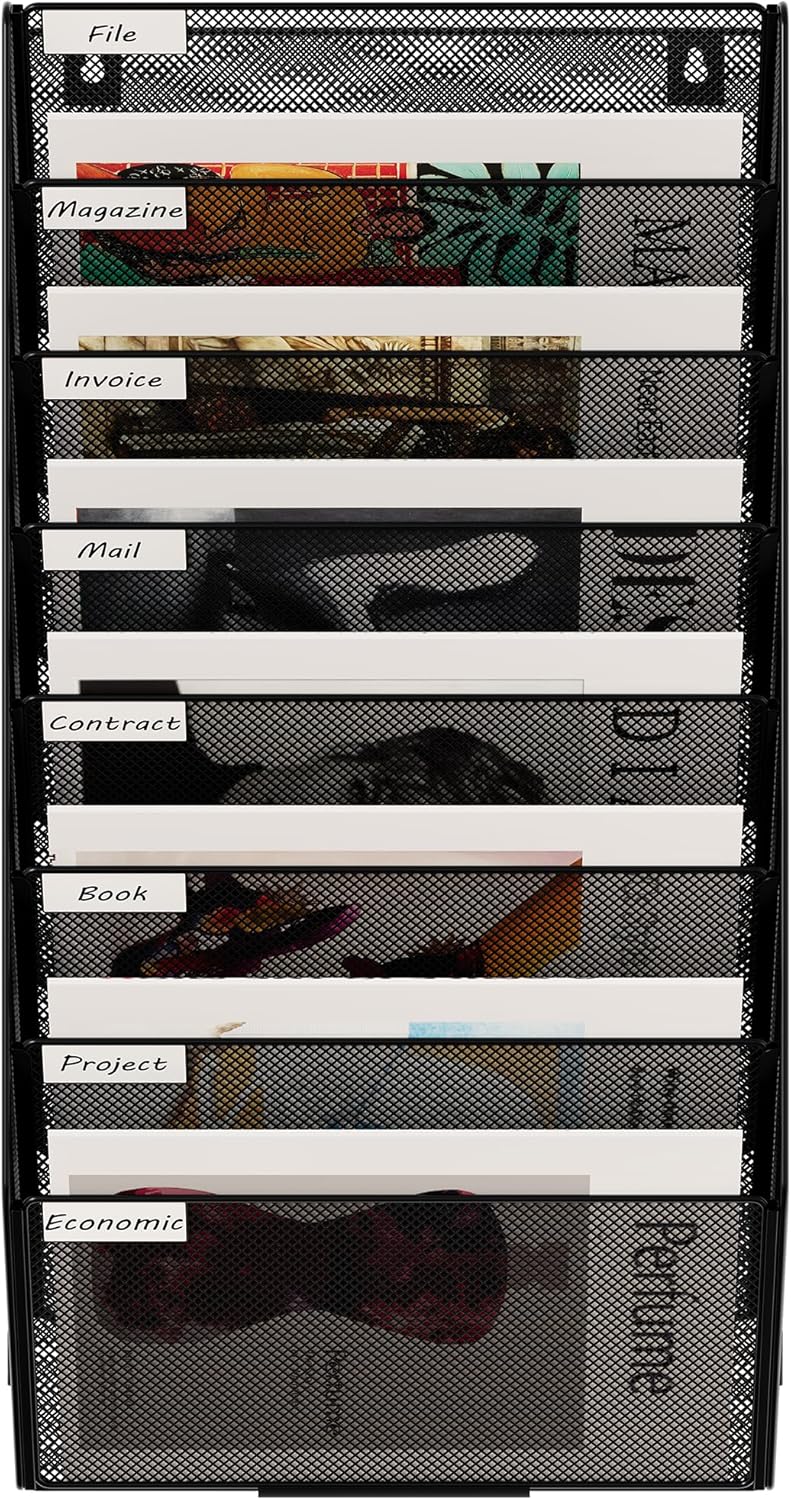 Senhoglb Porte-documents mural assemblé en maille métallique A4 à 8 compartiments, Noir, Promotion du Nouvel An, Meilleures idées cadeaux