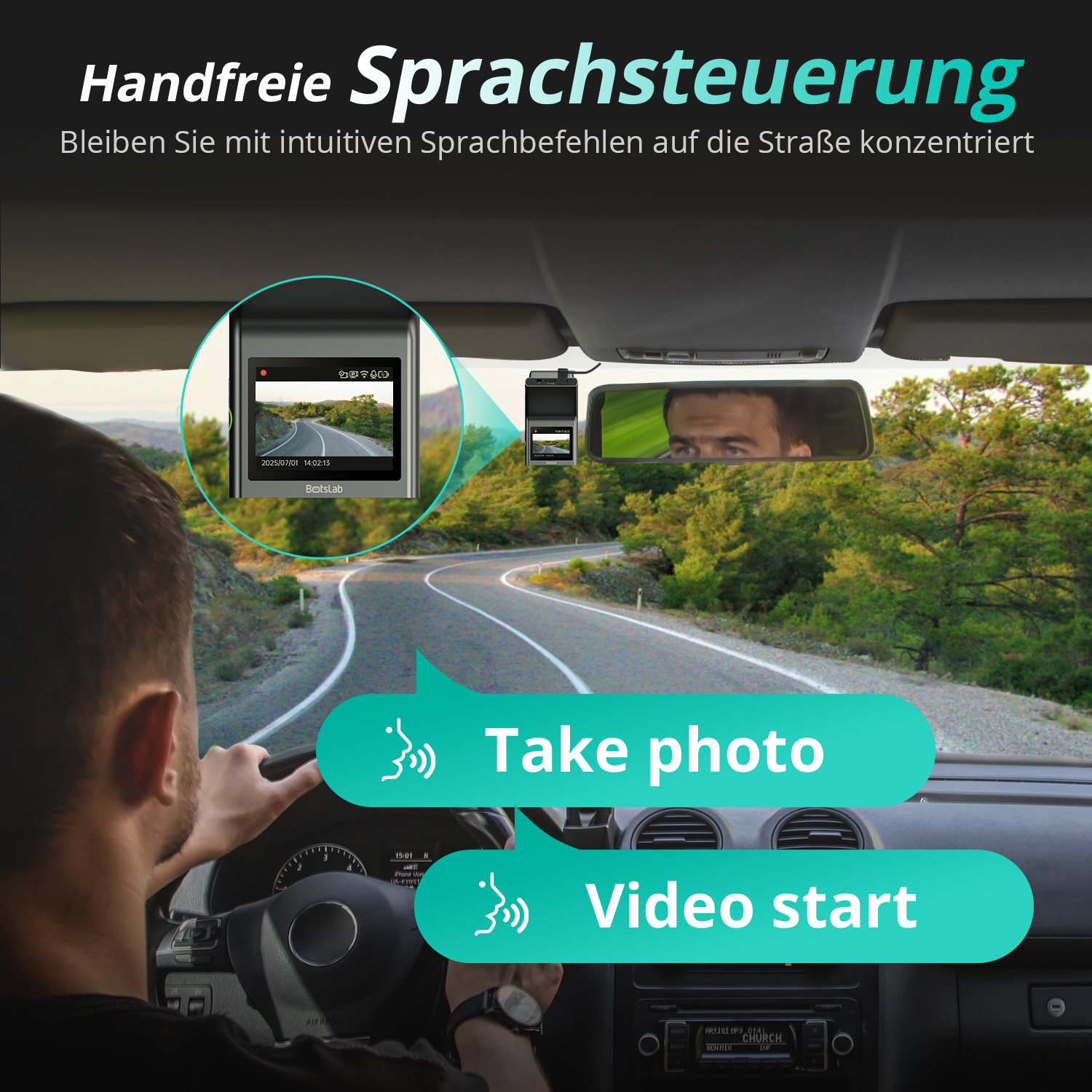 BOTSLAB G300H Plus Dashcam 4K Caméra Embarquée Voiture Avant Arrière | Capteur STARVIS 2, Double Canal WDR, Carte SD 64 Go, Commande Vocale, Wi-Fi 5GHz, GPS, Vision Nocturne