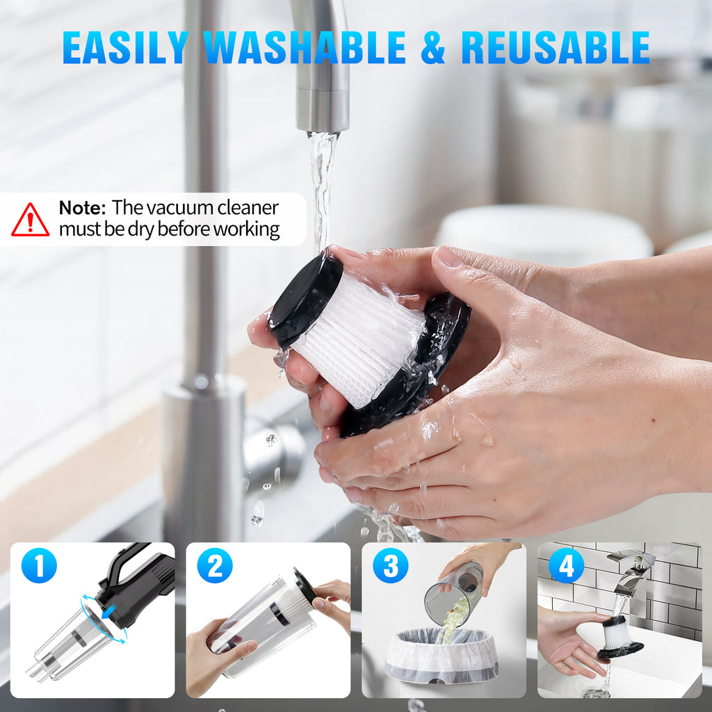 Aspirateur portable sans fil Big Dustin 5500Pa avec LED, filtre lavable, embouts multiples, pour voiture et maison
